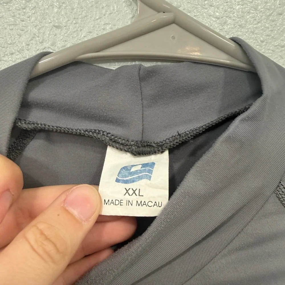 LL Bean Mens XXL Gray Hydro Rash Guard Short Sleeve Mock Neck Swim Shirt A124‎